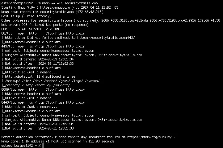 Nmap commands in action​​ 