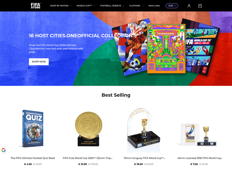 capture d'écran d'un site frauduleux de la boutique Fifa