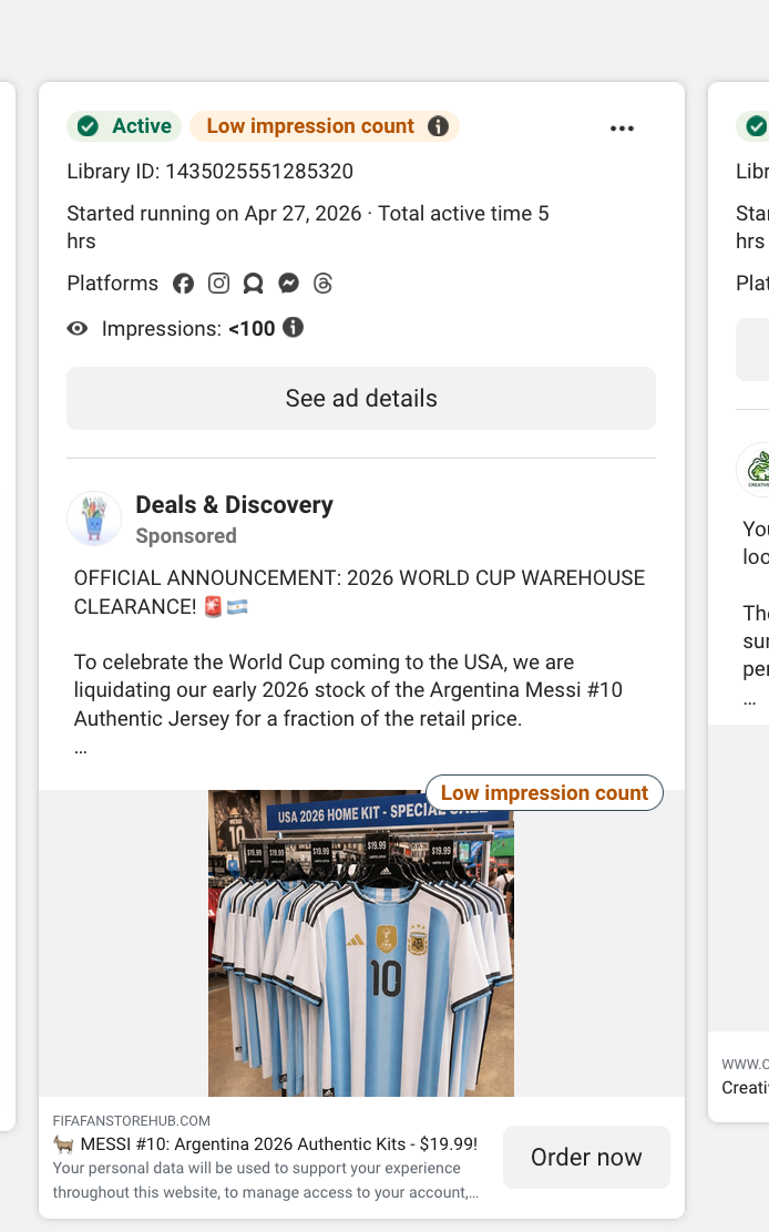Publicité sociale dirigeant les visiteurs vers un site Web frauduleux de la Fifa