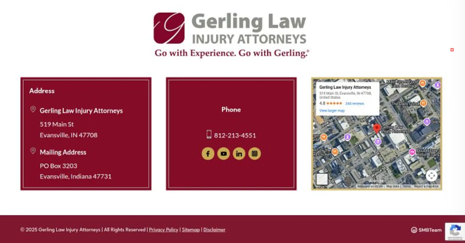 Website of Gerling Law Injury Attorneys (top) and SMBTeam logo (bottom) (Source : Insikt Group).